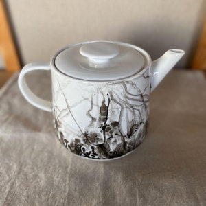 Hecho pintado a mano jarra de café tetera blanco y negro regalo de arte único