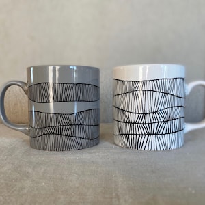 Hand painted ceramic mugs porcelain coffee tea cup black and white unique art gift