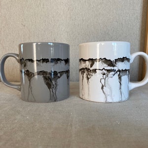 Hand painted ceramic mugs porcelain coffee tea cup black and white unique art gift