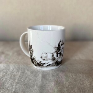 Hand painted ceramic mug porcelain coffee tea cup black and white unique art gift
