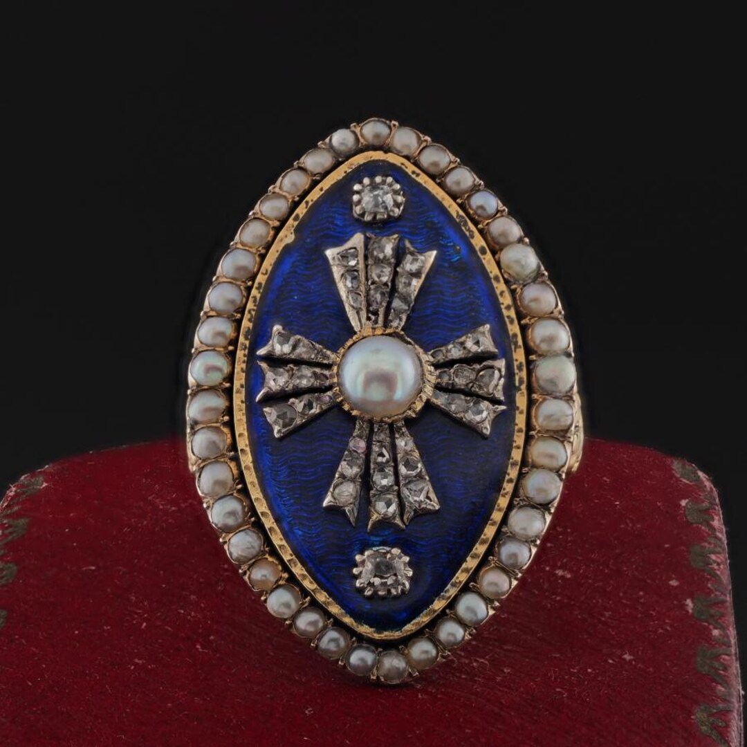 Georgian 18K Gold Blue Enamel Cross Diamond Pearl Ring, Circa 1790 - Etsy