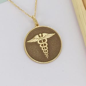 14K Gold Caduceus Necklace: Custom Medical Symbol Jewelry