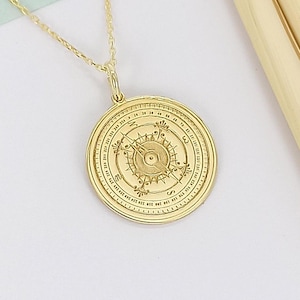 14K Solid Gold Compass Necklace: Personalized Pendant, Traveler Gift