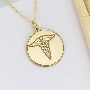 14K Gold Caduceus Necklace: Custom Medical Symbol Jewelry