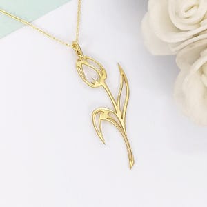 14k Solid Gold Tulip Necklace, Tulip Flower Necklace For Women, Tulip Flower Jewelry, Gift For Her