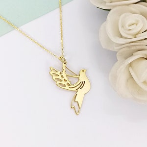 14k Solid Gold Bird Necklace, Bird Pendant Gold For Women, Flying Bird Jewelry, Bird Charm Necklace, Gift For Her