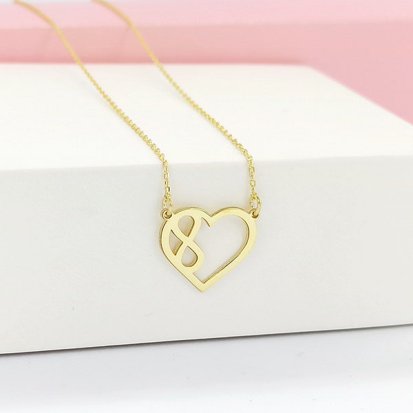 14K Gold Infinity Herz Halskette für Frauen, Minimalist Infinity Herz Halskette Gold, Infinity Herz Anhänger, Geschenk für sie