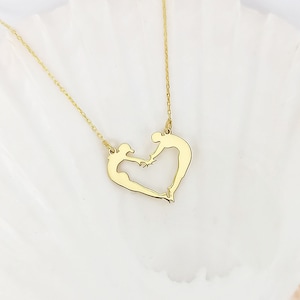 14k Solid Gold Holding Hands Necklace: Couple Silhouette Pendant