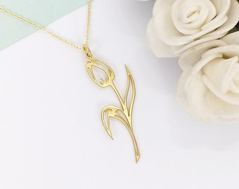 14k Solid Gold Tulip Necklace For Women, Tulip Flower Necklace Gold, Tulip Flower Jewelry, Gift For Her