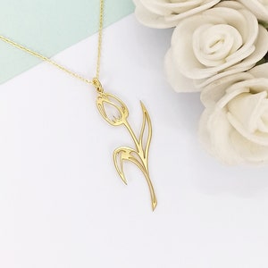14k Solid Gold Tulip Necklace For Women, Tulip Flower Necklace Gold, Tulip Flower Jewelry, Gift For Her