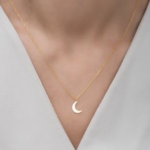 14K Gold Crescent Moon Necklace, 925 Silver Moon Phase Pendant