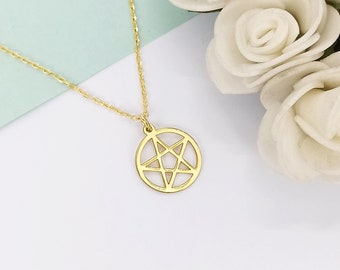 14k Gold Pentagram Necklace: Wiccan Pentacle Pendant