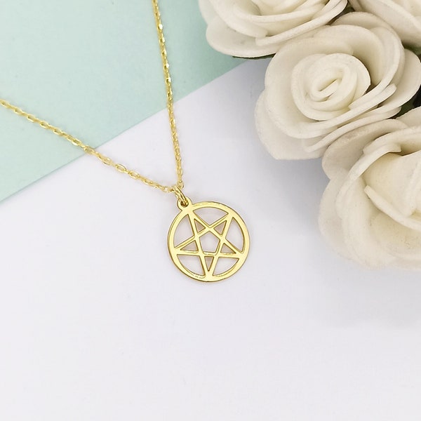 14k Gold Pentagram Necklace For Women, Pentacle Necklace, Pentagram Pendant, Wiccan Jewelry, Pentagram Jewelry, Gift For Her