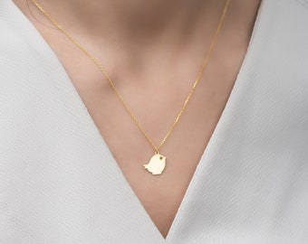 14K Gold Bird Necklace, 925 Silver Bird Jewelry, Chick Necklace, Bird Pendant, Bird Lover Gifts, Animal Jewelry, Gifts For Her