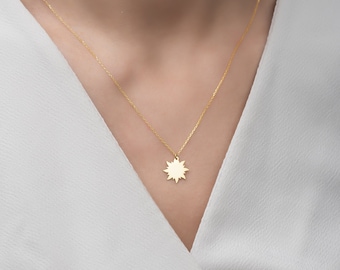 14K Gold Sun Necklace, Sunshine Necklace, Sun Pendant, 925 Silver Sun Jewelry, Celestial Necklace, Gift For Her
