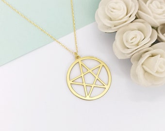 14k Gold Pentagram Necklace: Wiccan Pentacle Pendant