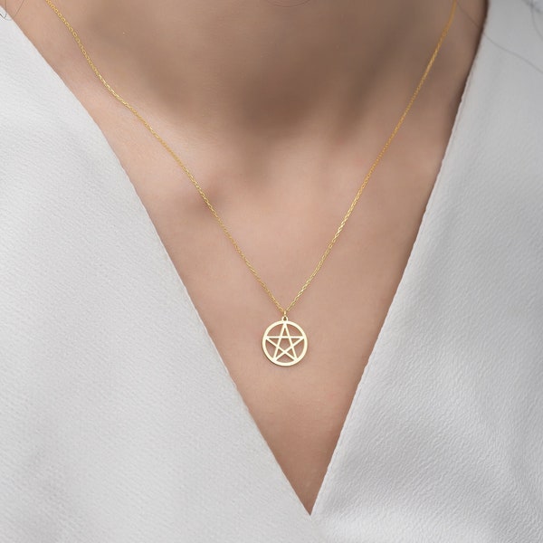 Pentagram Necklace, Pentacle Necklace, 925 Silver Pentagram Pendants, 14K Gold Pentacle Charm, Gifts For Her