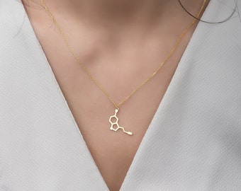 Serotonin Necklace, 14K Gold Serotonin Molecule Necklace, Serotonin Jewelry, 925 Silver Serotonin Pendants, Gifts For Her