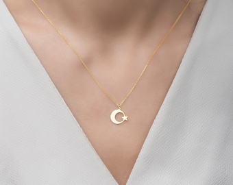 Moon Star Necklace, Moon Star Pendant, Moon Star Charm, Moon Star Jewelry, Celestial Necklace, Crescent And Star Necklace