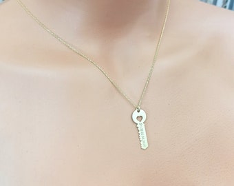 Custom Key Necklace, Personalized Key Necklace, Key Necklace For Women, Name On Key Necklace, Name Necklace Gold, Gift For Her Birthday