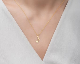 Music Note Necklace, 14K Gold Music Note Charm, Music Jewelry, 925 Silver Music Note Pendant, Gift For Musicians