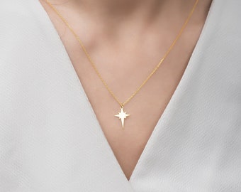 14K Gold North Star Necklace, 925 Silver North Star Pendant, Celestial Necklace, North Star Jewelry, Gifts For Her