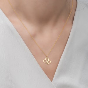 14K Gold Double Heart Necklace, 925 Silver Double Heart Pendant, Heart Jewelry, Valentine Gifts, Gifts For Her