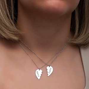 Personalized Sterling Silver Broken Heart Necklace Set - Custom Name Jewelry