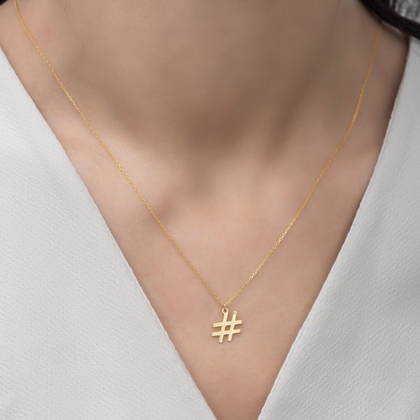 Hashtag Necklace, Hashtag Pendant, Hashtag Jewelry, Hashtag Charm, Hashtag Necklace Gold, Hashtag Necklace Silver