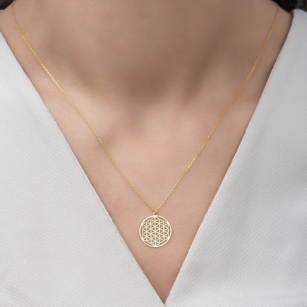 14K Gold Flower Of Life Necklace, Seed Of Life Necklace, Silver Life Flower Pendant, Mandala Jewelry, Gift For Women