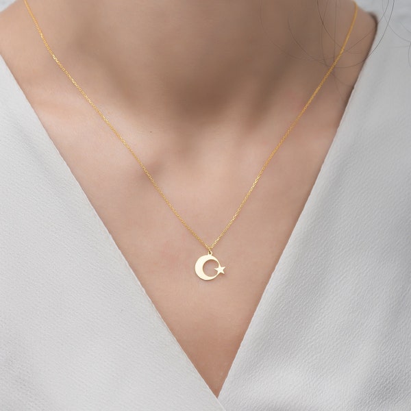 Moon Star Necklace, Moon Star Pendant, Moon Star Charm, Moon Star Jewelry, Celestial Necklace, Crescent And Star Necklace