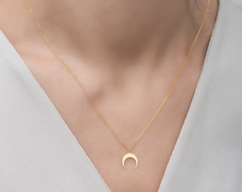 Halve maan ketting, halve maan ketting, gouden halve maan hanger, zilveren halve maan sieraden, maanfase ketting