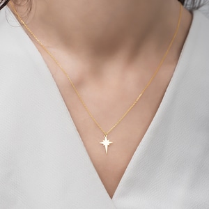 14K Gold North Star Necklace, 925 Silver North Star Pendant, Celestial Necklace, North Star Jewelry, Gifts For Her