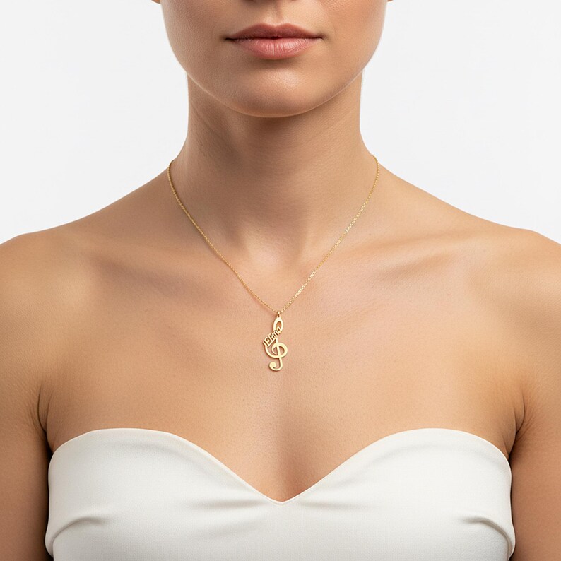 Personalized Treble Clef Necklace: Sterling Silver Music Note Pendant image 2