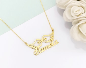 Custom Guardian Angel Wings Necklace For Moms, Angel Wings Name Necklace, Personalized Necklace For Mom, Necklace Gift For Mom