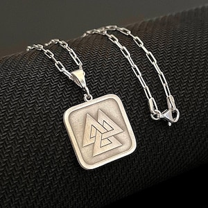Sterling Silver Valknut Necklace: Norse Viking Odin&#39;s Knot Pendant