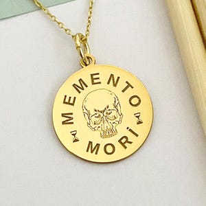 14k Solid Gold Memento Mori Necklace, Personalized Amor Fati Pendant, Skull Coin Necklace, Stoic Necklace, Reminder Of Mortality Jewelry