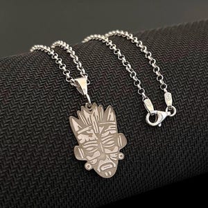 Sterling Silver African Tribal Mask Necklace: Ethnic Pendant Jewelry