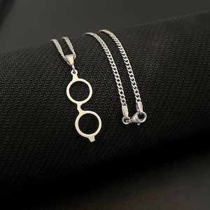 Sterling Silver Glasses Necklace for Men: Minimalist Eyewear Pendant