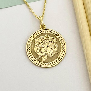 14k Solid Gold Medusa Necklace: Personalized Greek Mythology Pendant