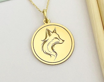 925 Sterling Silver Fox Necklace: Personalized Coin Pendant, Wild Animal Jewelry