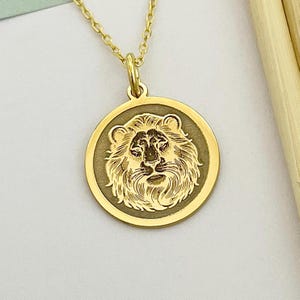 14k Solid Gold Lion Head Necklace, Personalized Lion Necklace, Lion Pendant, Wild Animal Jewelry