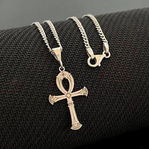 Sterling Silver Ankh Necklace: Ancient Egyptian Jewelry, Curb Chain
