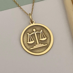 14k Solid Gold Scales Of Justice Necklace, Personalized Lawyer Pendant, Judge Jewelry, Justice Pendant, Attorney Necklace, Gift For Lawyer