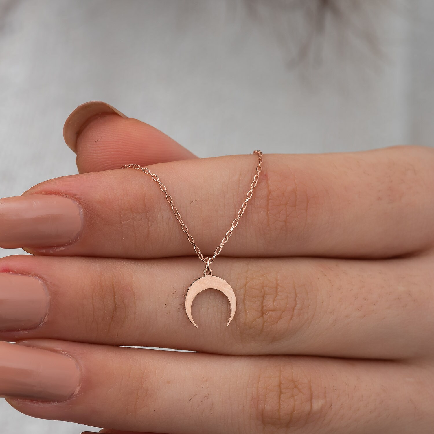 Crescent Moon Necklace 925 Silver, Half Moon Necklace, Gold