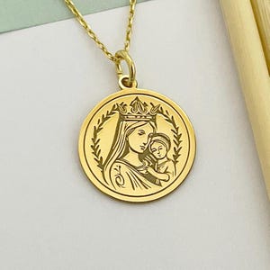 14k Solid Gold Greek Orthodox Mary And Jesus Pendant, Personalized Virgin Mary Necklace, Christian Jewelry, Religious Gift