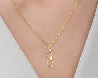 Sterling Silver Glasses Pendant Necklace: Minimalist Jewelry Gift