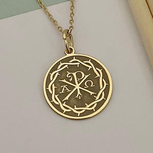 Custom 14k Gold Chi Rho Alpha Omega Necklace: Greek Orthodox Christian Pendant
