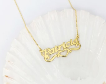 14k Solid Gold Name Necklace, Heart Name Necklace, Personalized Necklace For Teenage Girl, Customized Jewelry For Girls, Gift For Her
