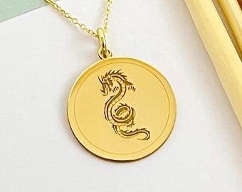 925 Sterling Silver Chinese Dragon Medallion Necklace: Year of The Dragon Jewelry